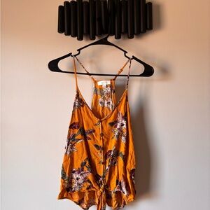 Becaal Floral Tie-Front Cami Top in Mustard